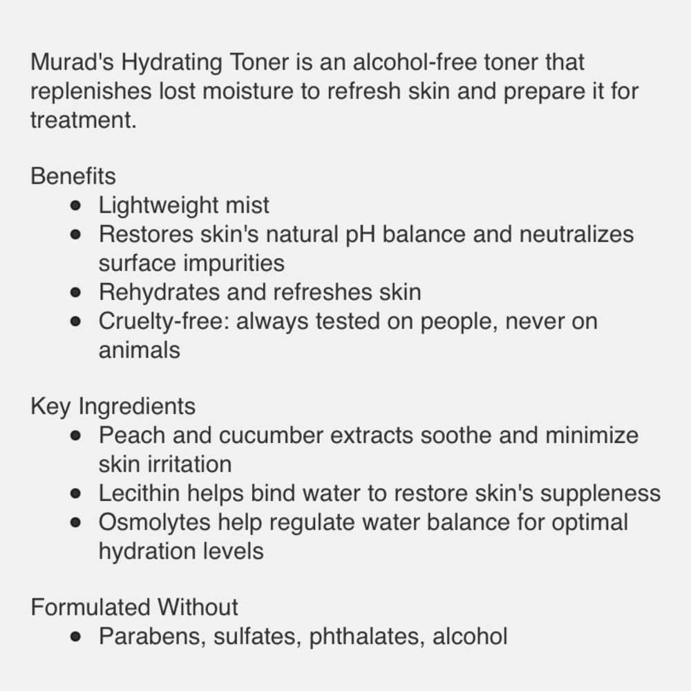 🆕 In Box Large Size Murad Hydration Toner, Hydrating Toner | Large Full 6.0 oz. - Picture 10 of 10